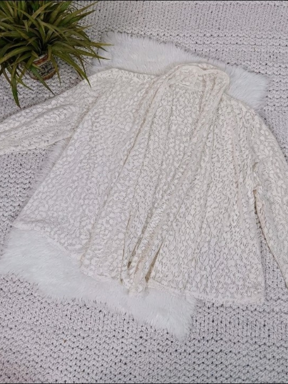 Ruby Rd. Cream Lace Lightweight Waterfall Open Cardigan - Picture 4 of 8
